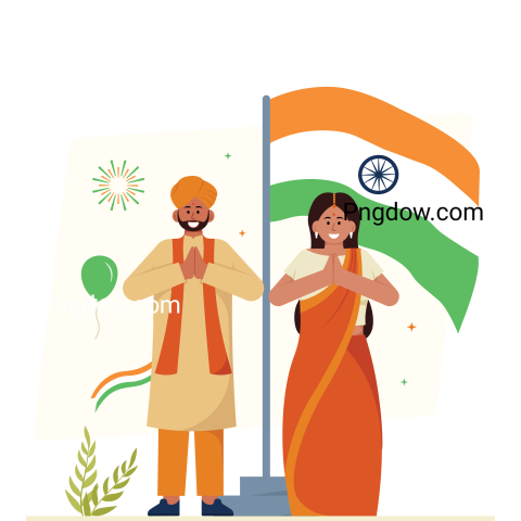 Couple Celebrating Indian Independence Day Illustration
