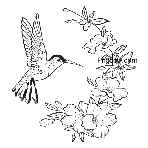 Hummingbird and Flowers Illustration PNG Image for Free