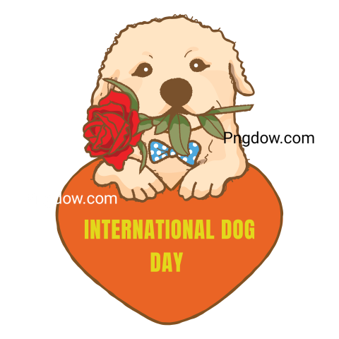 international dog day text image png, Cartoon golden retriever dog with heart