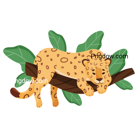 Cute Leopard Character Lying on Tree Branch Vector Illustration