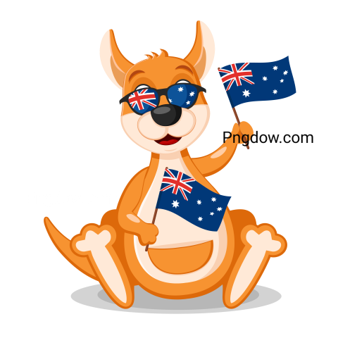 A kangaroo with glasses is holding the australian flag  Character, Australia Day