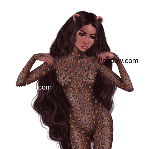 Girl in a leopard, transparent Background image, free vector