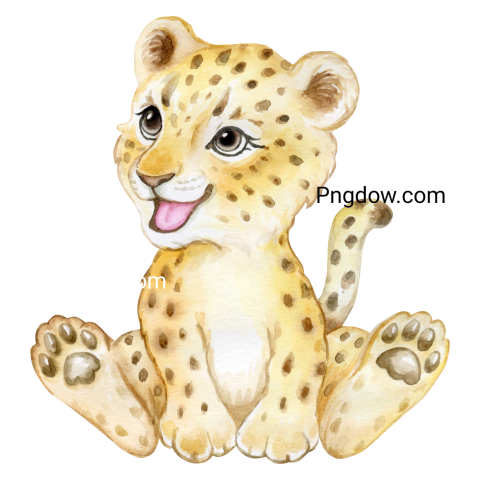 Leopard lion cub watercolor illustration