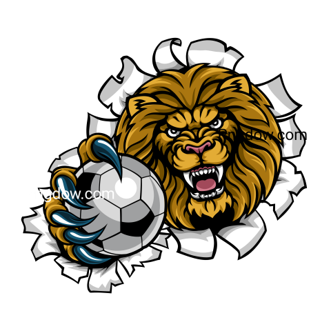 Lion Holding Soccer Ball, transparent Background free