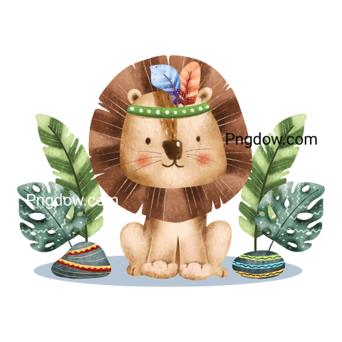 Lion and leaves, transparent Background