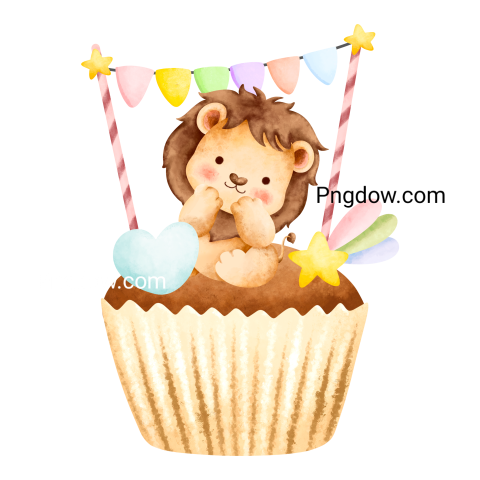 Lion animal cupcake, transparent Background free