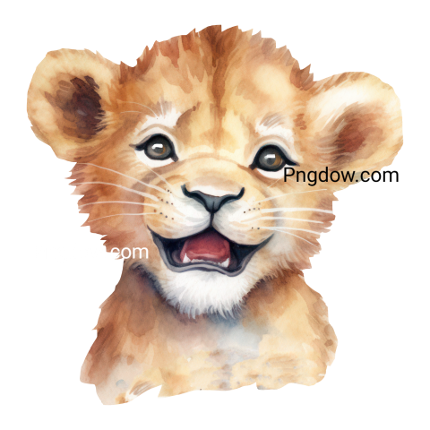 Baby Lion Watercolor Illustration, transparent Background