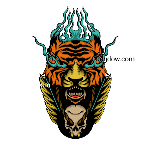 Tiger Head with Skull Illustration, transparent Background free