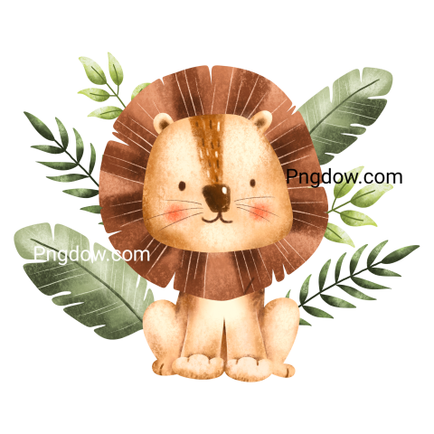 Cute lion and leaves, transparent Background