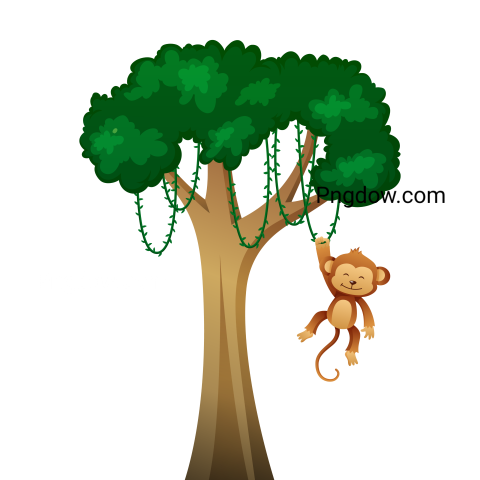Tree with vine and monkey, transparent Background