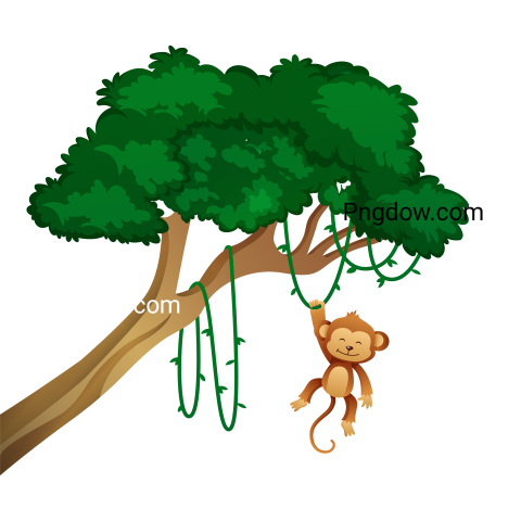 Tree with vine and monkey, transparent Background for free