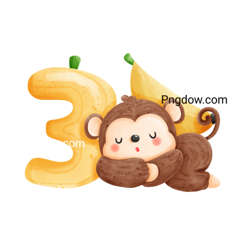 Monkey with Number 3, transparent Background