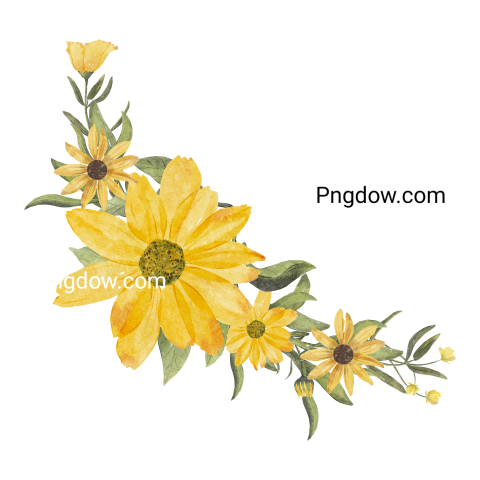 Yellow Watercolor Flower Wreath transparent background