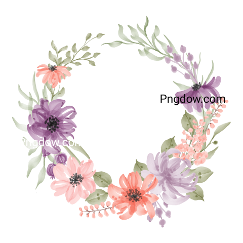 Beautiful watercolor flower wreath, transparent background