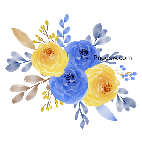 Yellow Blue Watercolor Flower Arrangement