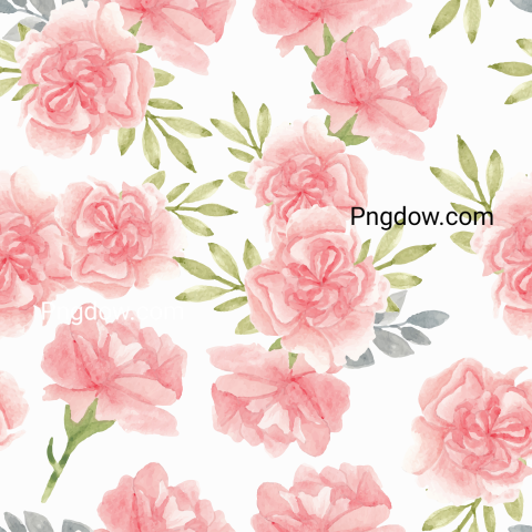 Watercolor Flowers Seamless Pattern, transparent background