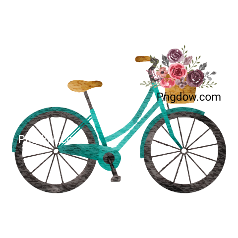 Spring Watercolor Flower in Bicycle, transparent background