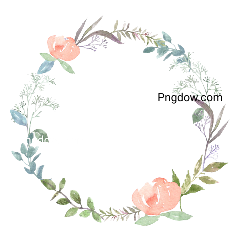 Wreath Pink Flowers Watercolor Handdrawn, transparent background