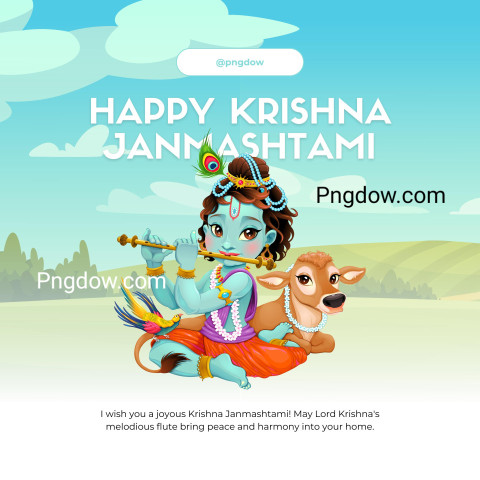 Light Blue Green Illustrated Happy Krishna Janmashtami Instagram Post