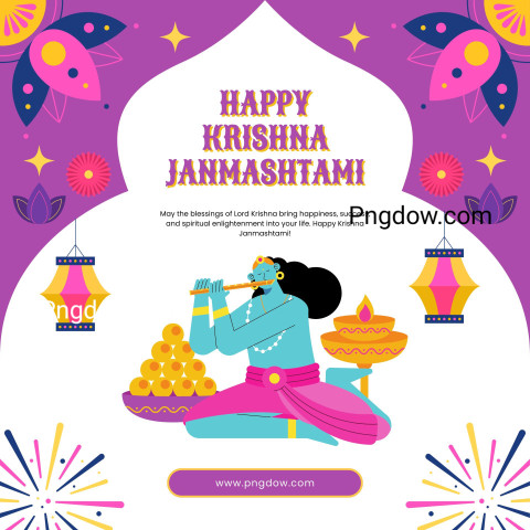Purple Light Blue Colorful Happy Krishna Janmashtami Instagram Post