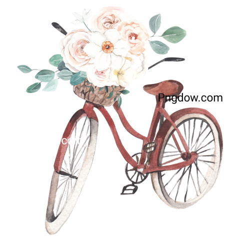 Bicycle with flowers watercolor illustration
