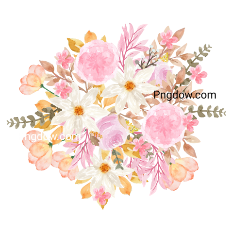 Vector collection of herry watercolor flowers and transparent background in png, (76)