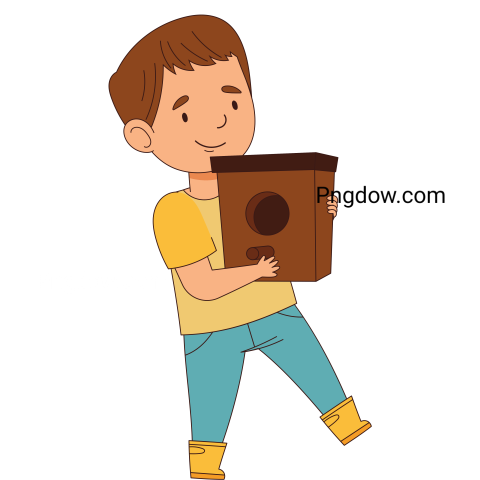 Happy Boy in Rubber Boots Walking with Nesting Box Engaged in Spring Season Activity Vector Illustration