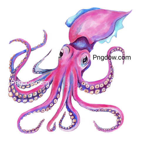 Pink Watercolor Octopus transparent background