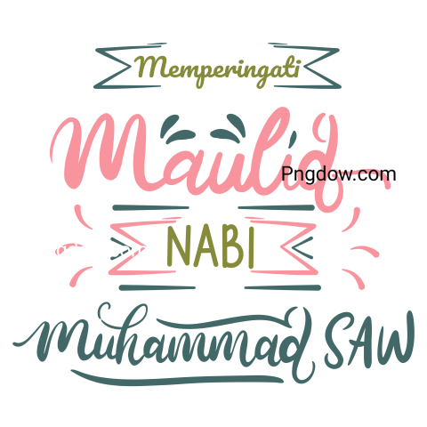 Greeting text of maulid nabi muhammad saw, transparent background