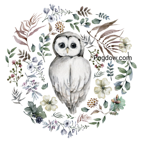 Owl Floral Circular Illustration