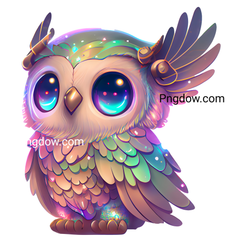 Cute Chibi Owl with Holographic color PNG