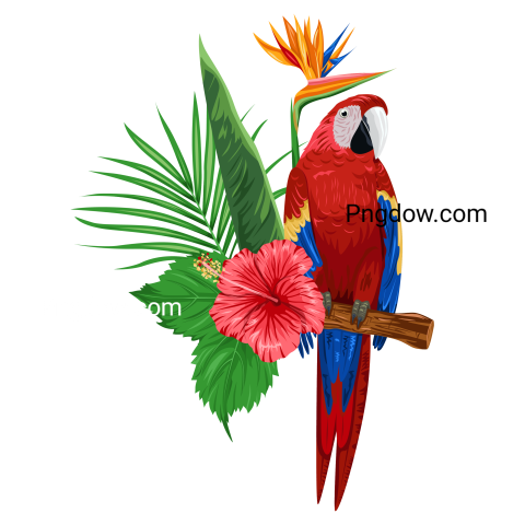 Parrot and Tropical Plants Illustration