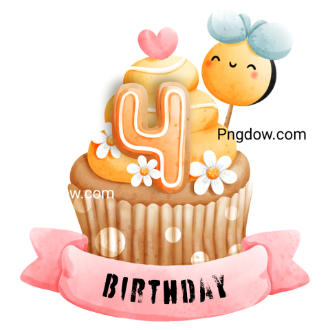 Bee cupcake age 4 Png transparent background