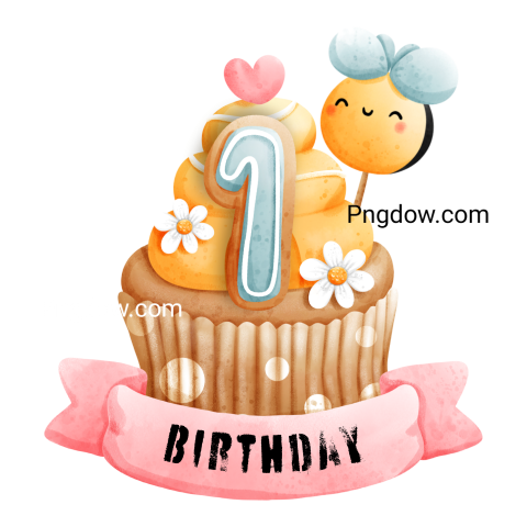 Bee cupcake age 1 Png transparent background