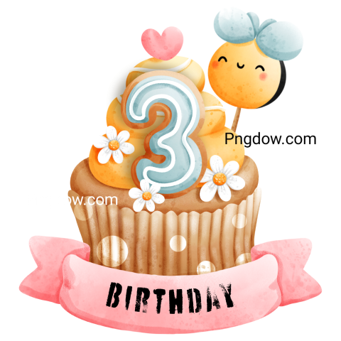 Bee cupcake age 3 Png transparent background