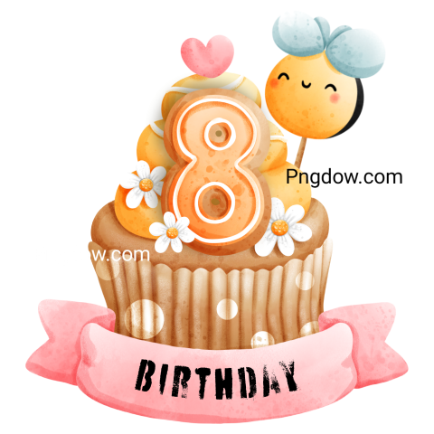 Bee cupcake age 8 Png transparent background