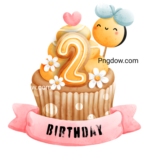 Bee cupcake age 2 Png transparent background