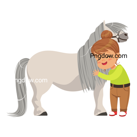 Lovely Little Girl Hugging Pony Horse