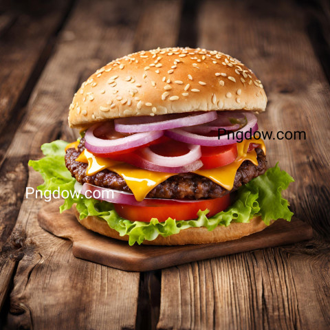 High resolution tasty hamburger on a wooden table