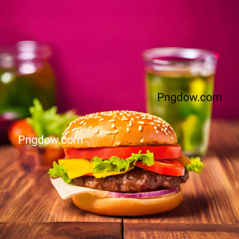 Download High Resolution, Free Tasty Hamburger Image on Wooden Table