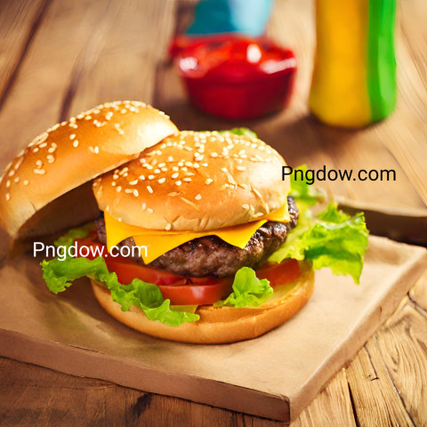 Download High Resolution Tasty Hamburger on a Wooden Table   Free