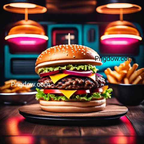 Download High Resolution Free Image, Mouthwatering Hamburger on Wooden Table