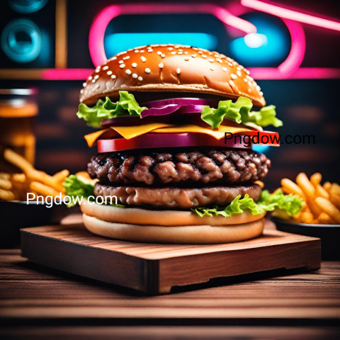 Download Free High Resolution Image of Delicious Hamburger on a Wooden Table