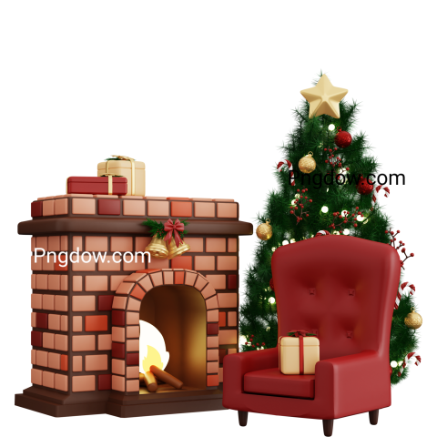 3D Christmas illustration with fireplace