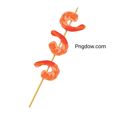 Roasted shrimps on wooden stick  Cartoon seafood barbecue