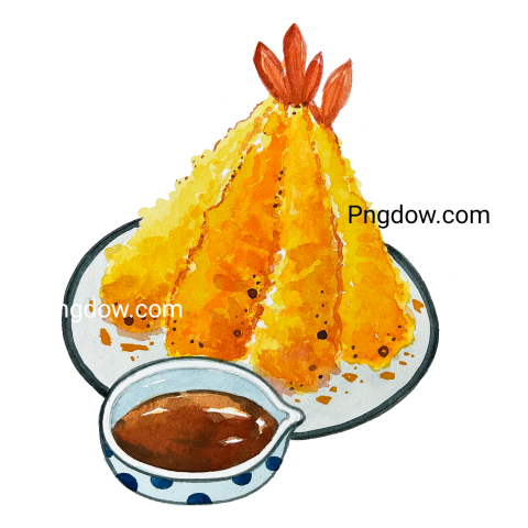 Watercolor Japanese food shrimp tempura
