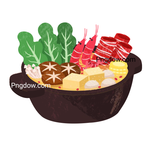 Hot Pot with Full of Vegetables, Shrimps, Mushrooms, Corns