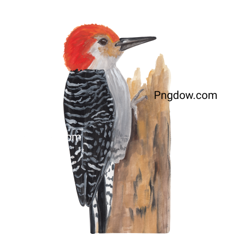 Woodpecker illustration Winter bird Gouache painting