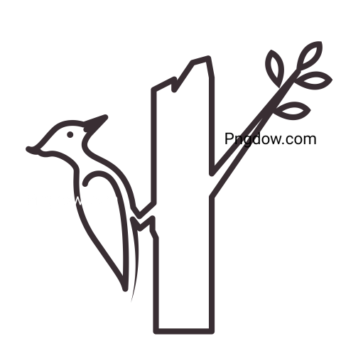 Bird woodpecker with tree trunk line logo symbol icon vector graphic design illustration idea creative