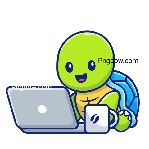 Cute Turtle Operating Laptop Cartoon Vector Illustration